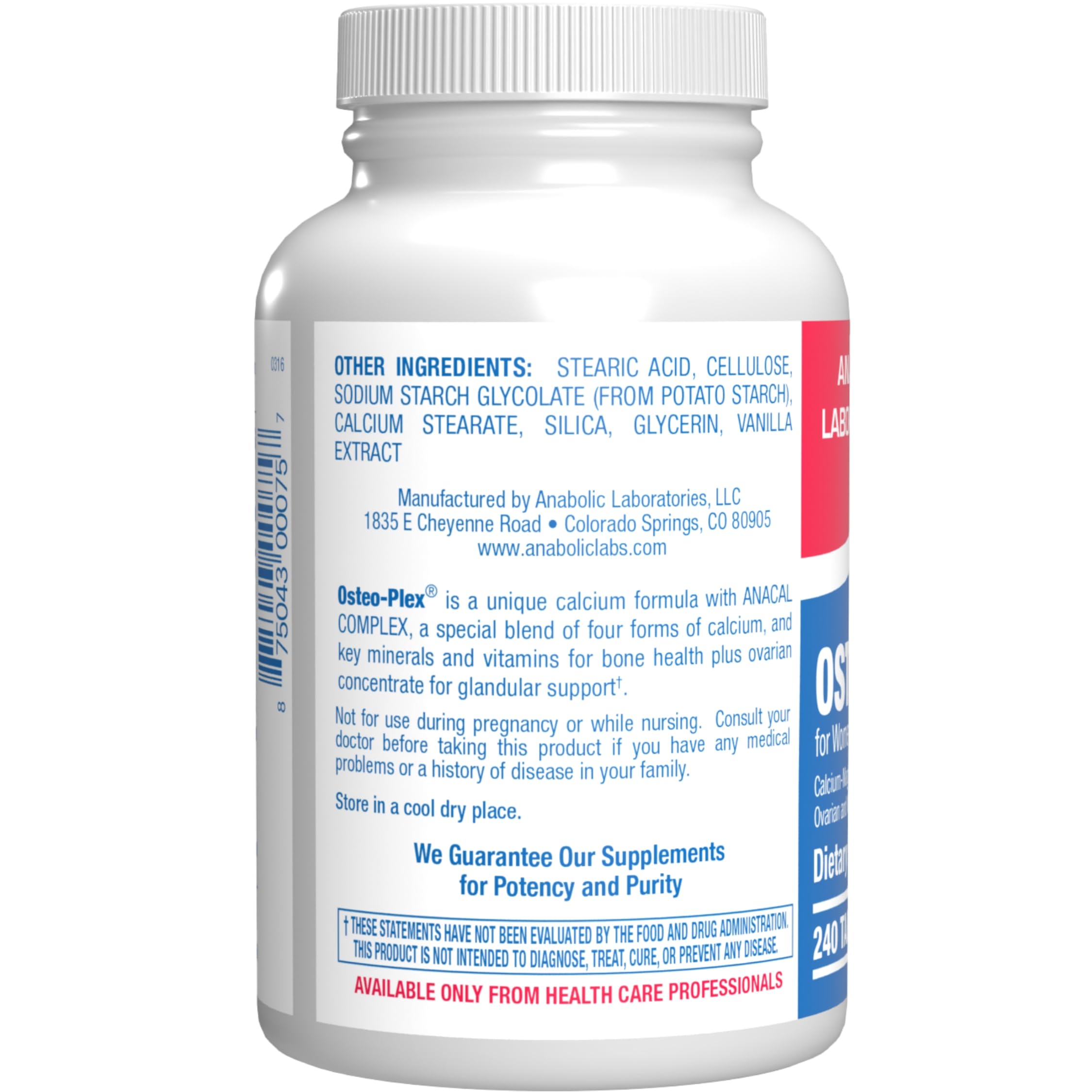 Osteo-Plex bottle back label outlines ingredients and directions for easy use.