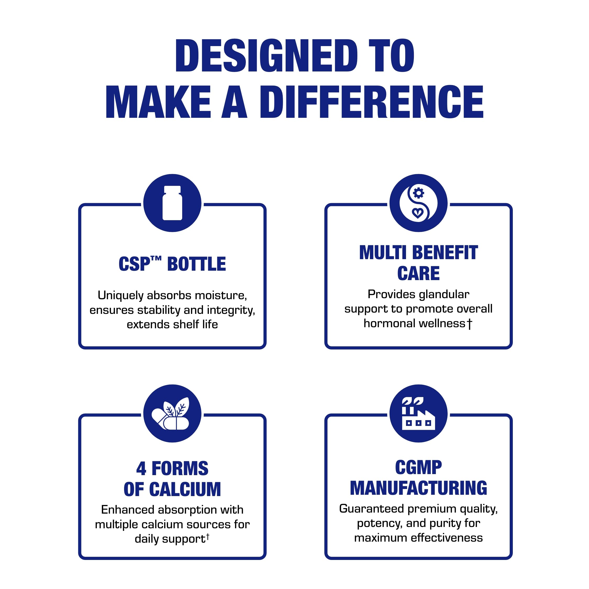 Bottle with measuring cap demonstrates convenient daily administration.
