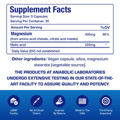 Anabolic Laboratories glycinate magnesium capsules close up highlighting high absorption benefits