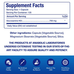 Anabolic Laboratories vegan glucosamine non-GMO icon confirms ingredient integrity.