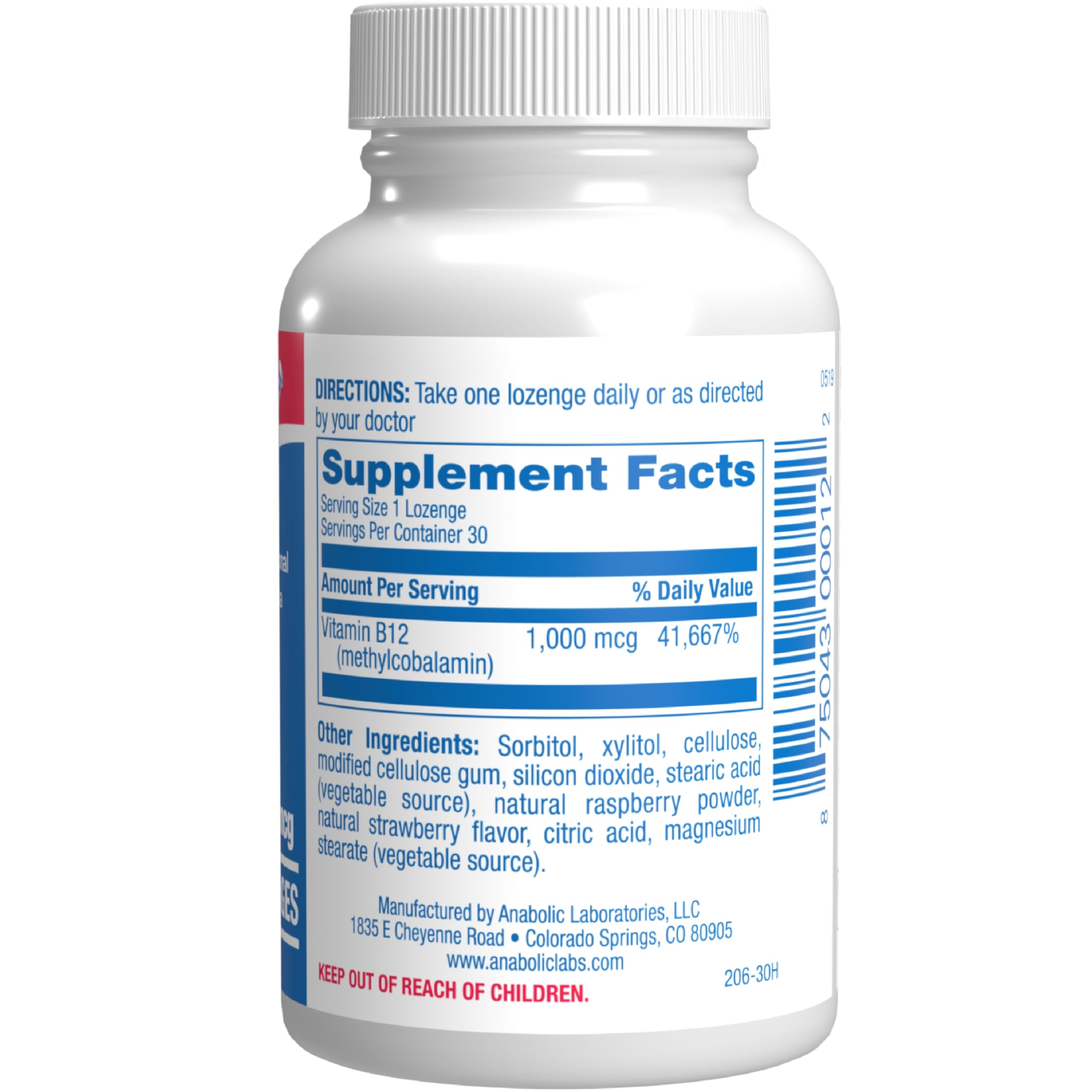 Closeup of Anabolic Laboratories B12 methylcobalamin berry lozenge