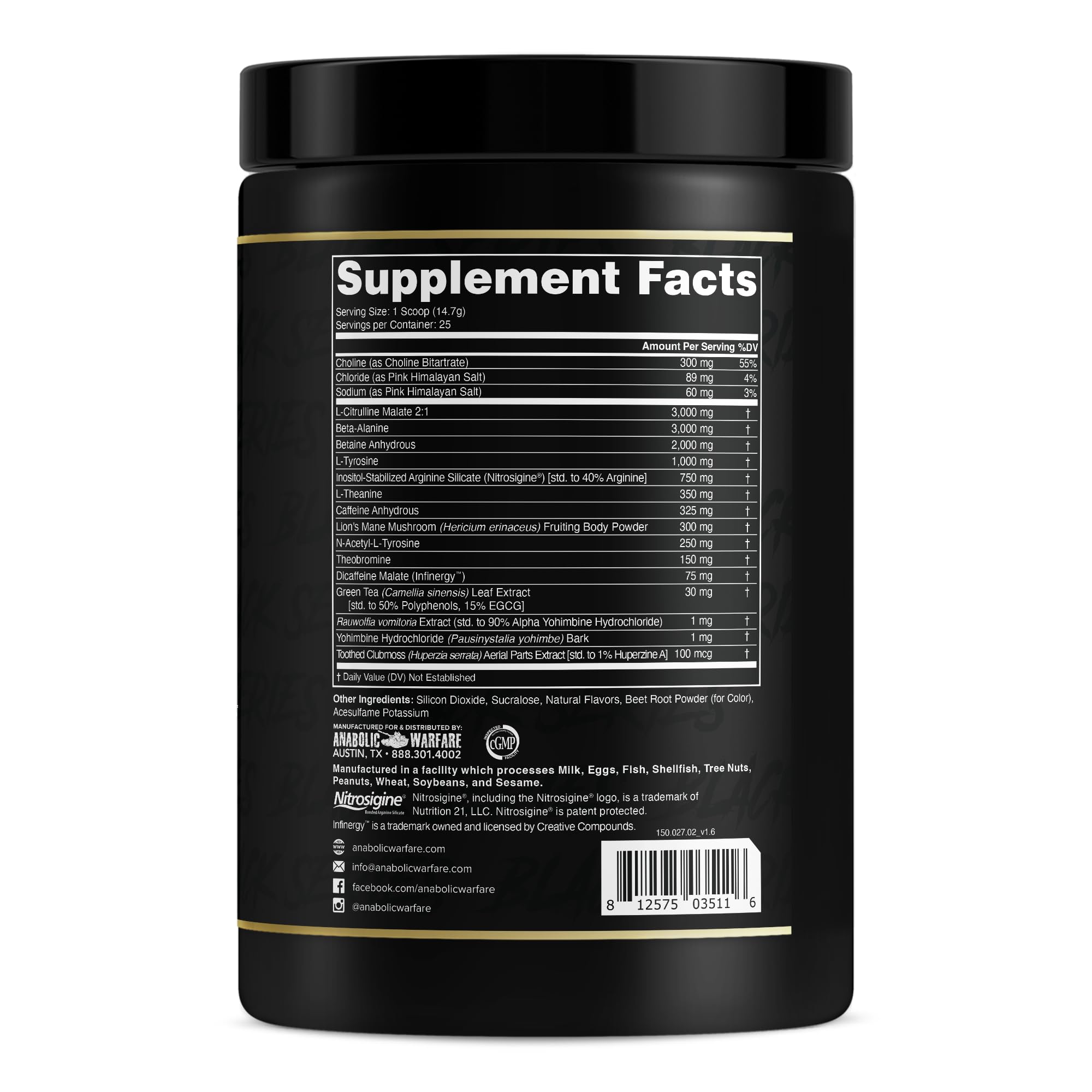 Anabolic Warfare Maniac bottle front label highlighting Black Series branding.
