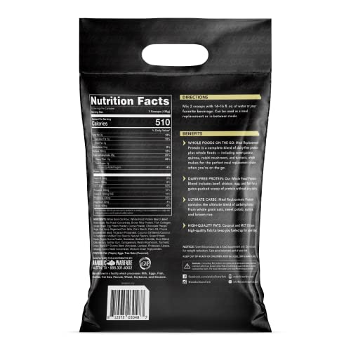 Anabolic Warfare Meal Replacement Chocolate scoop highlights 38g protein per serving for recovery.