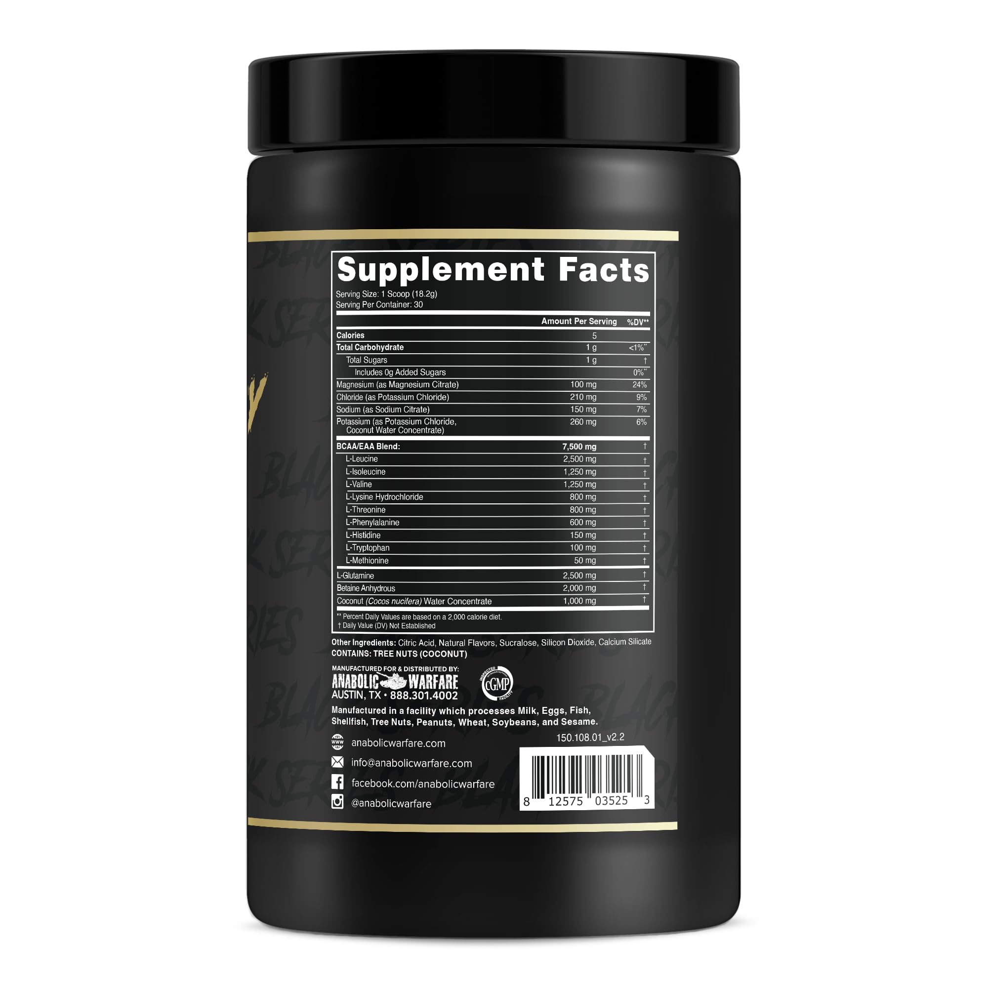 Anabolic Warfare Post-workout recovery serving with essential amino acids label