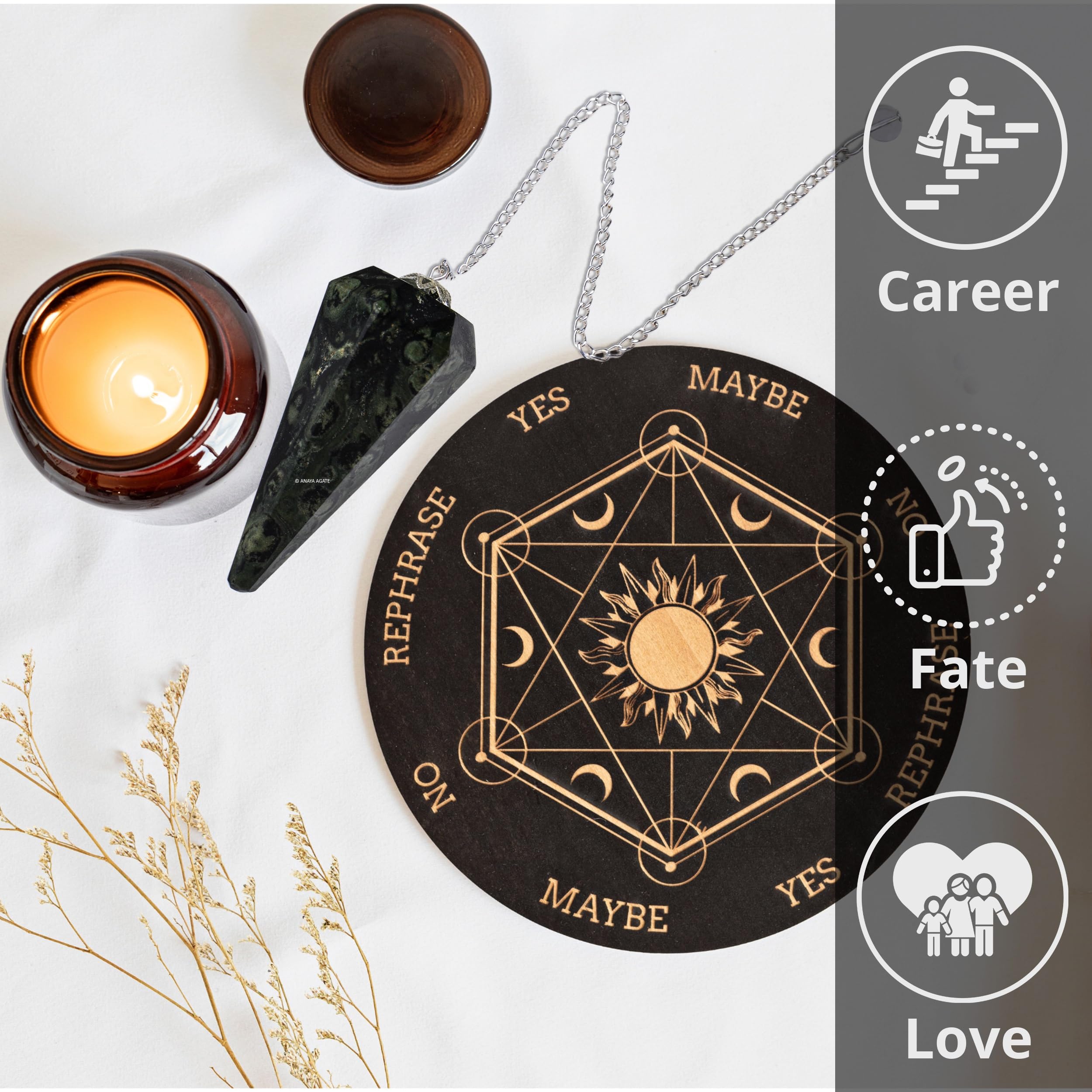 ANAYA AGATE kambaba jasper pendulum over crystal grid for alignment
