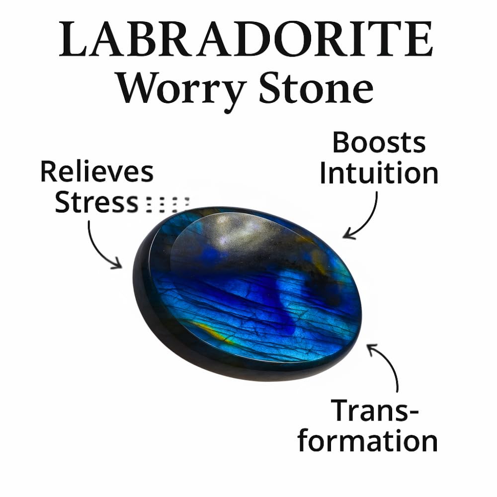 ANAYA AGATE Labradorite worry stone with velvet pouch, ideal mindful gift