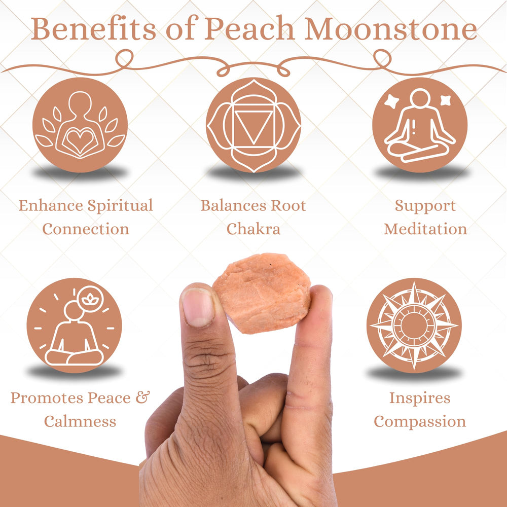 ANAYA AGATE Peach Moonstone rough stone in velvet pouch for gifting.