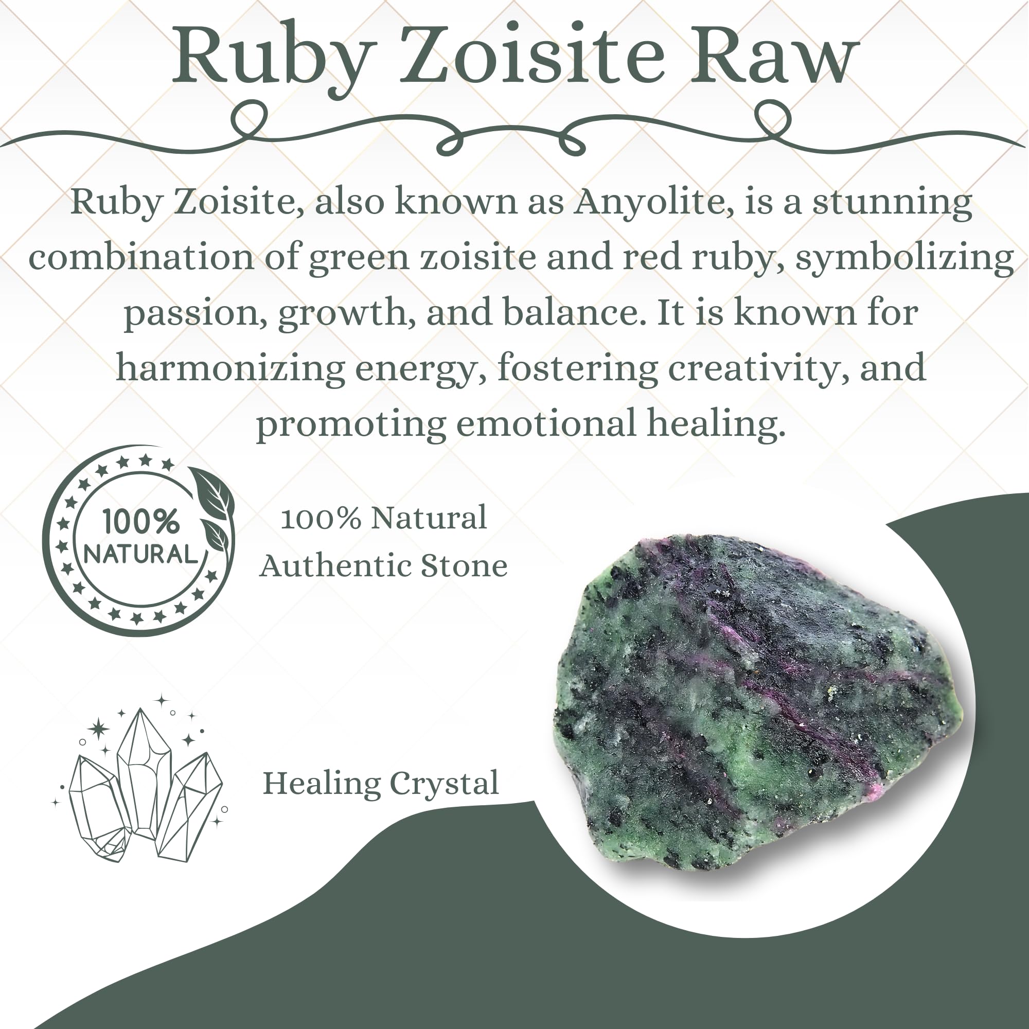 ANAYA AGATE Ruby Zoisite authenticity card closeup confirming genuine rough gemstone