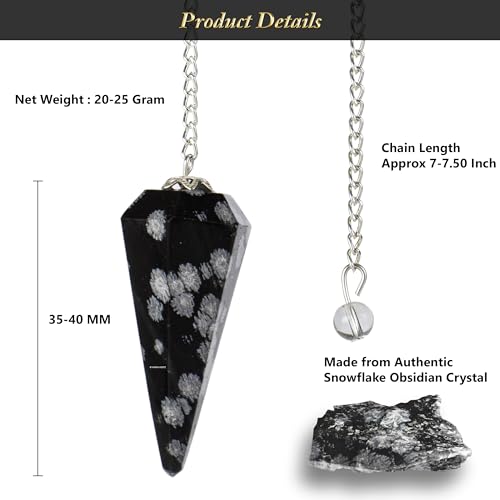 ANAYA AGATE Snowflake Obsidian pendulum complements crystal grids for harmony.