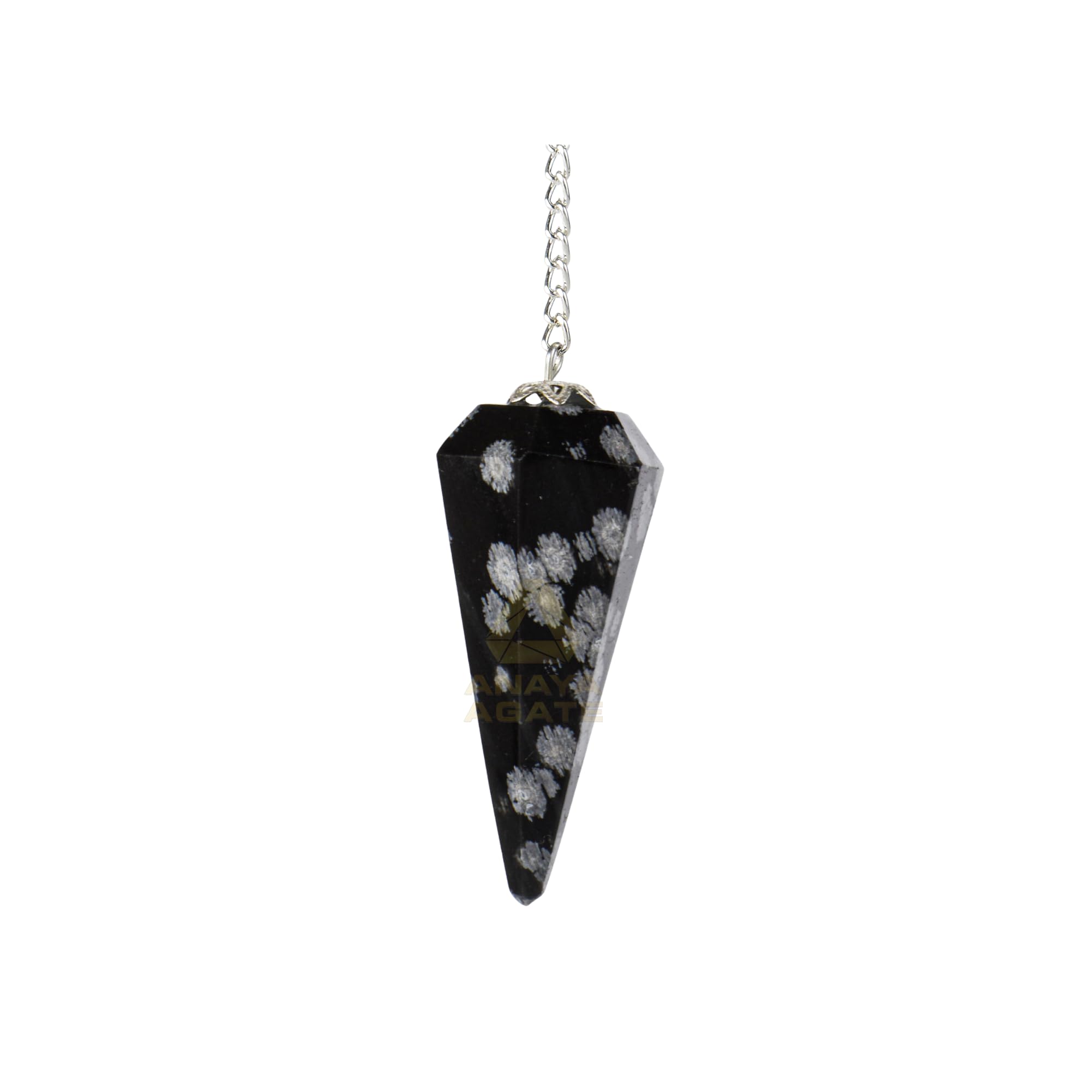 ANAYA AGATE Snowflake Obsidian pendulum hexagonal shape for divination practice.