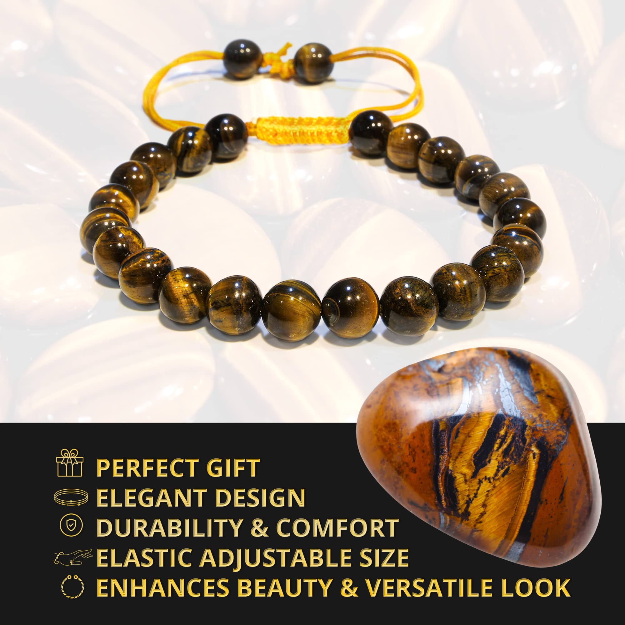 ANAYA AGATE Tiger Eye Bracelet adjustable fit shown on wrist for men and women