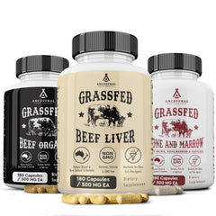 Ancestral Supplements Beef Organs Stack bottle showing whole-food nutrition for daily energy support