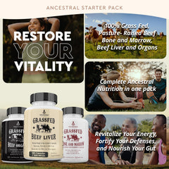 Ancestral Supplements Beef Organs Stack packaging on a kitchen shelf suggesting easy monthly supplementation