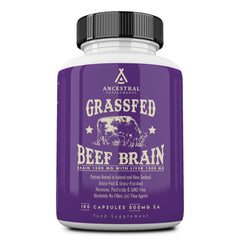 Ancestral Supplements Brain and Liver capsules bottle on a wooden surface for daily brain support.