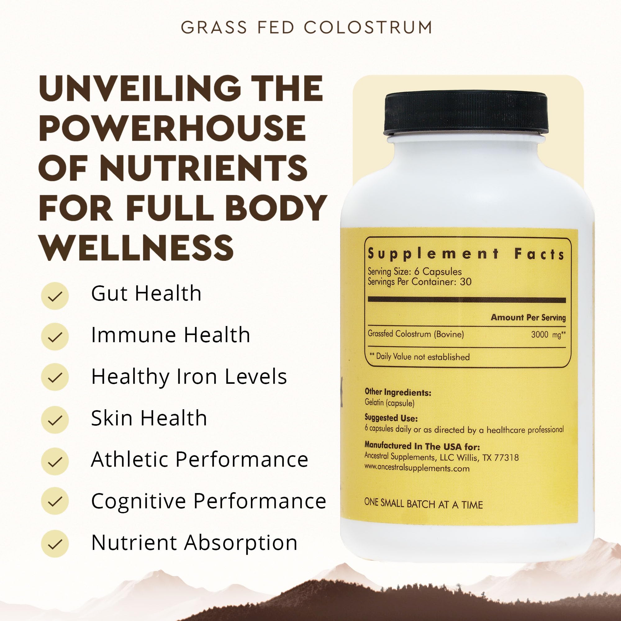 Close-up of colostrum capsules showing dense, convenient nutrition for athletic recovery.