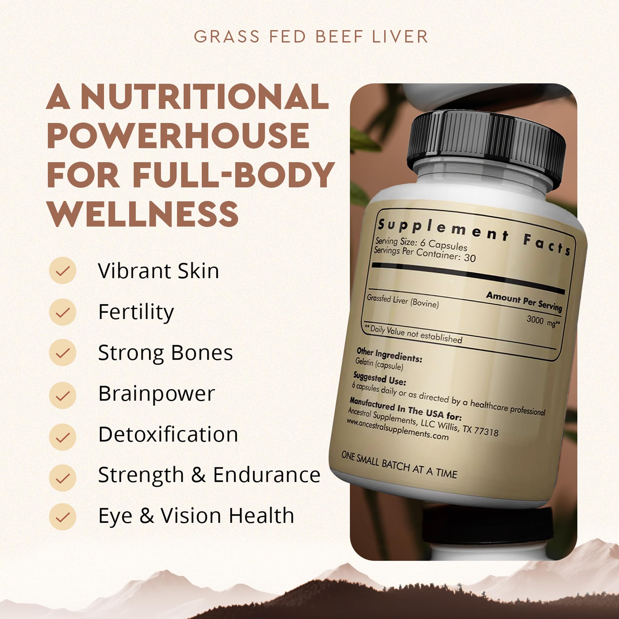 Ancestral Supplements freeze-dried liver pills close-up, highlighting nutrient-dense benefits like vitamin A and B12.