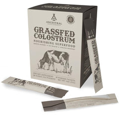 Ancestral Supplements grass-fed beef colostrum packets for on-the-go immune support.
