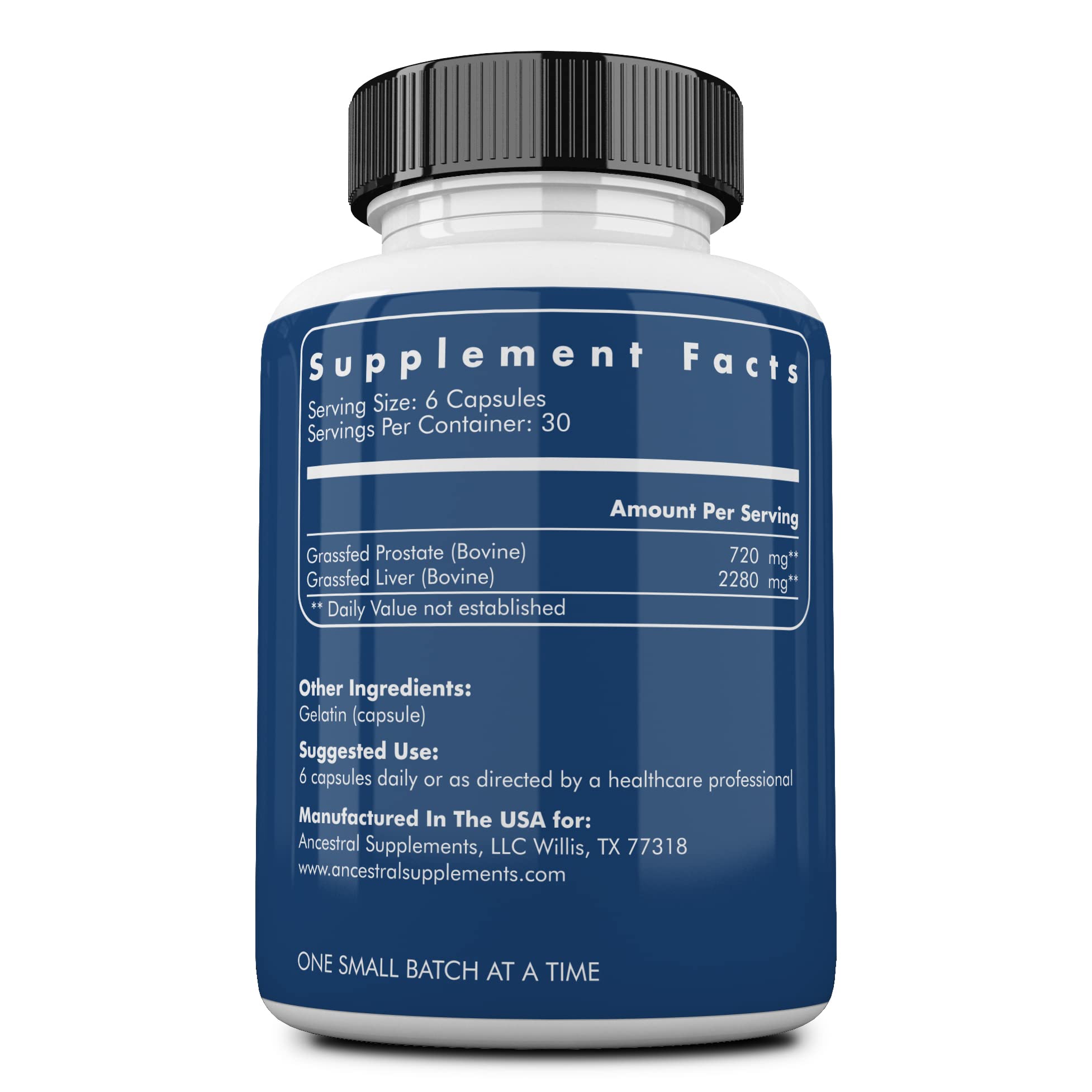 Ancestral Supplements beef prostate and liver capsules for nutritional support.