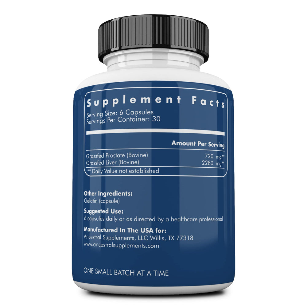 Ancestral Supplements beef prostate and liver capsules for nutritional support.