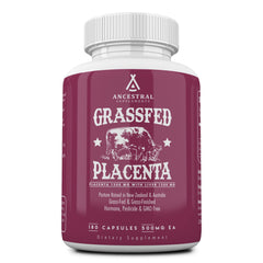 Ancestral Supplements grass-fed placenta and liver capsules bottle; postpartum energy and mood support