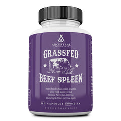 Ancestral Supplements Grass-Fed Beef Spleen bottle on table may support immune health and energy