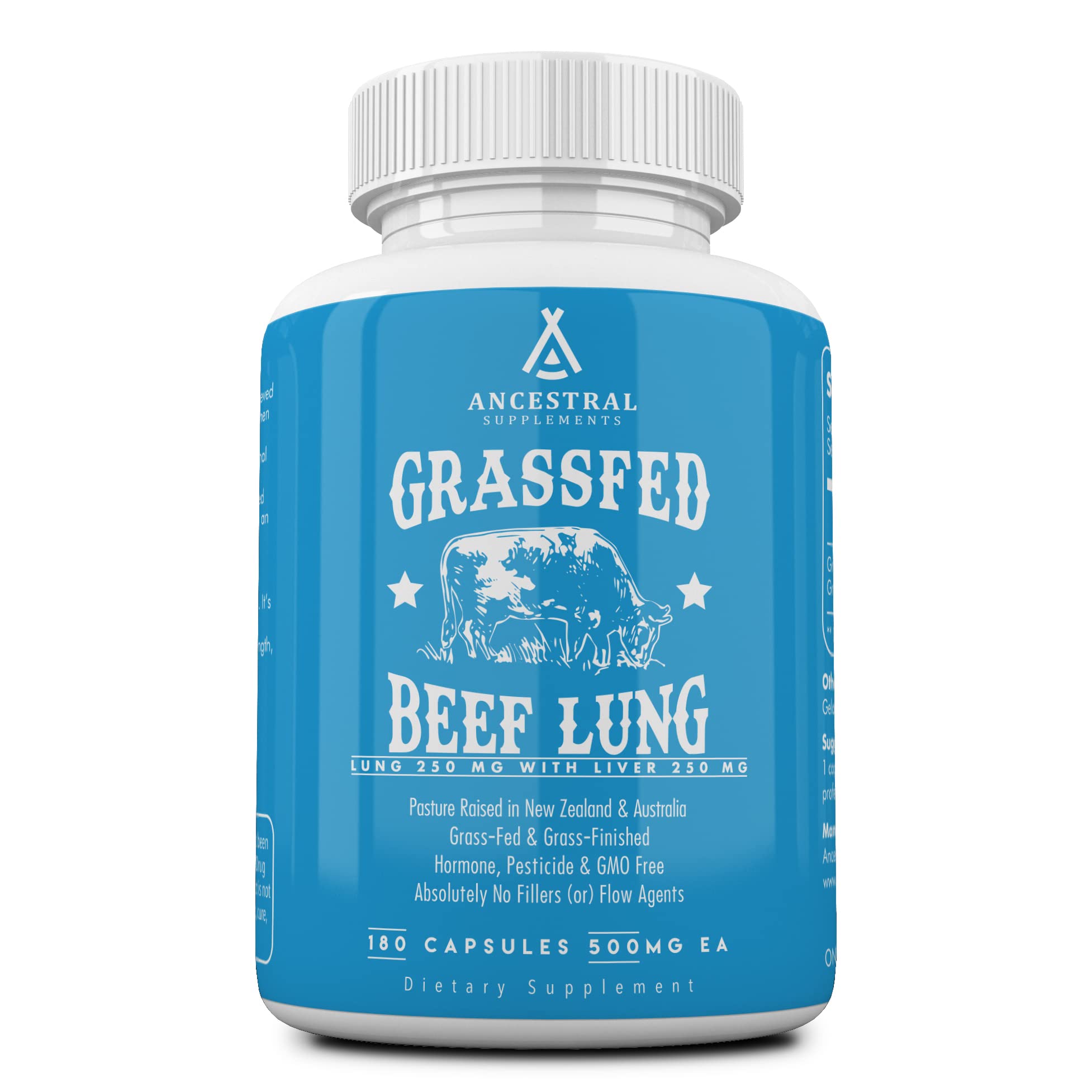 Ancestral Supplements lung-liver bottle with capsules for lung support.