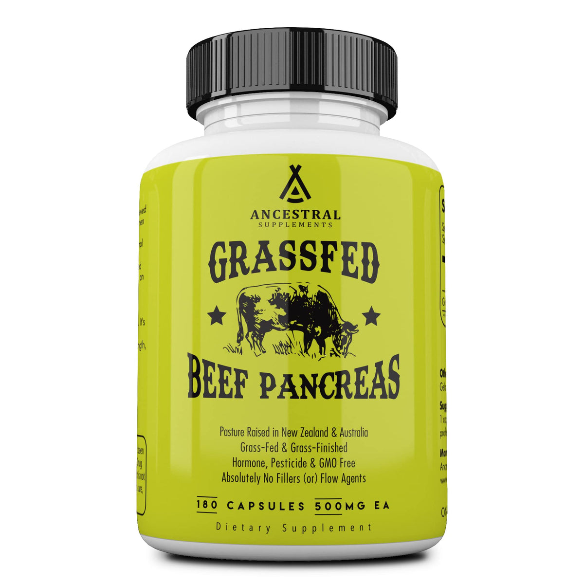 Ancestral Supplements Pancreas bottle front with enzyme-rich content for digestion support