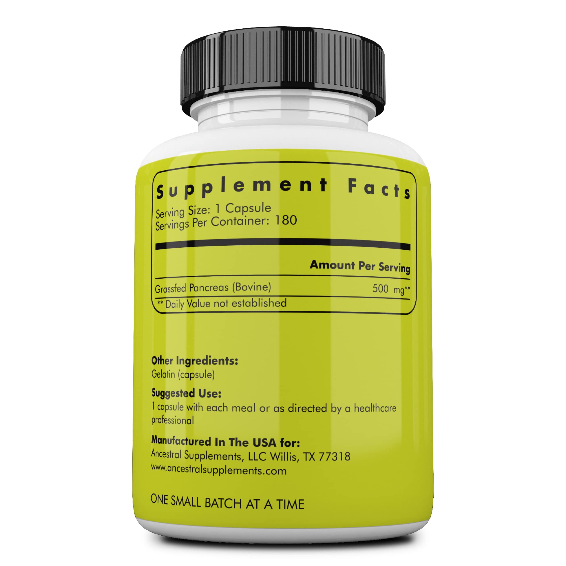 Ancestral Supplements pancreas capsules close-up highlighting proteolytic enzymes for digestion support