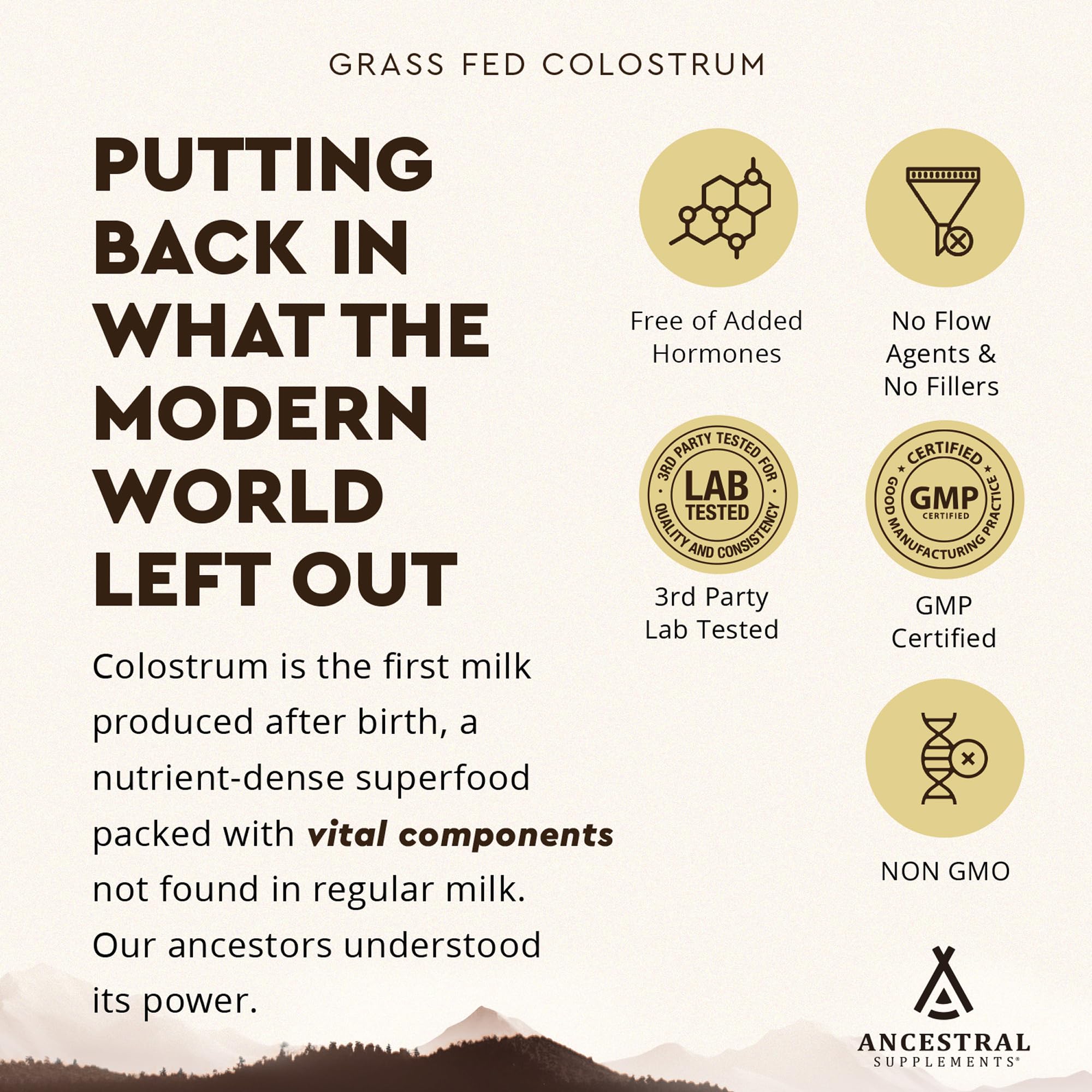 Ancestral Supplements grass-fed sourcing label emphasizes purity and natural origins.