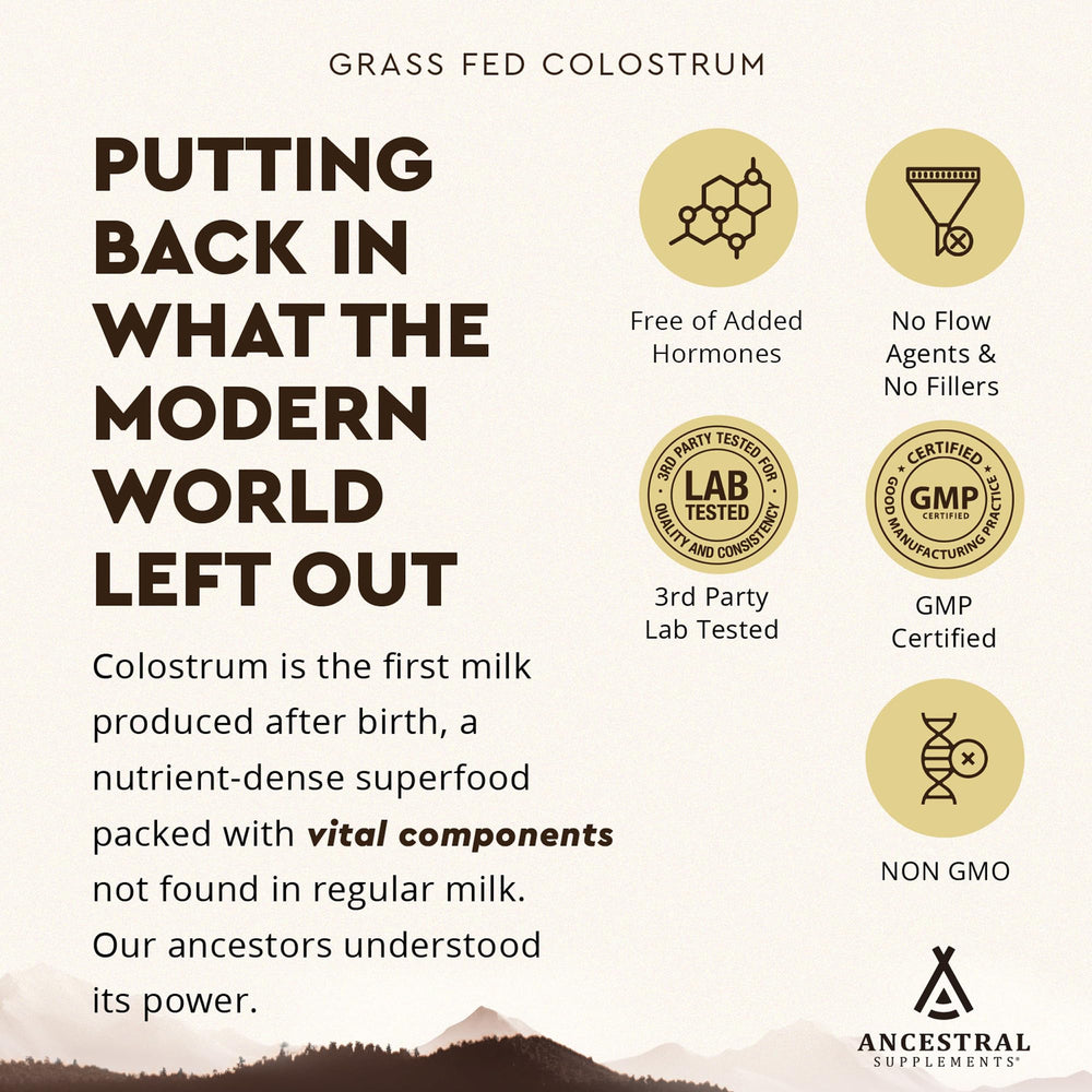 Ancestral Supplements grass-fed sourcing label emphasizes purity and natural origins.