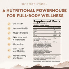 Ancestral Supplements protein scoop shows 20g protein per serving for workouts.