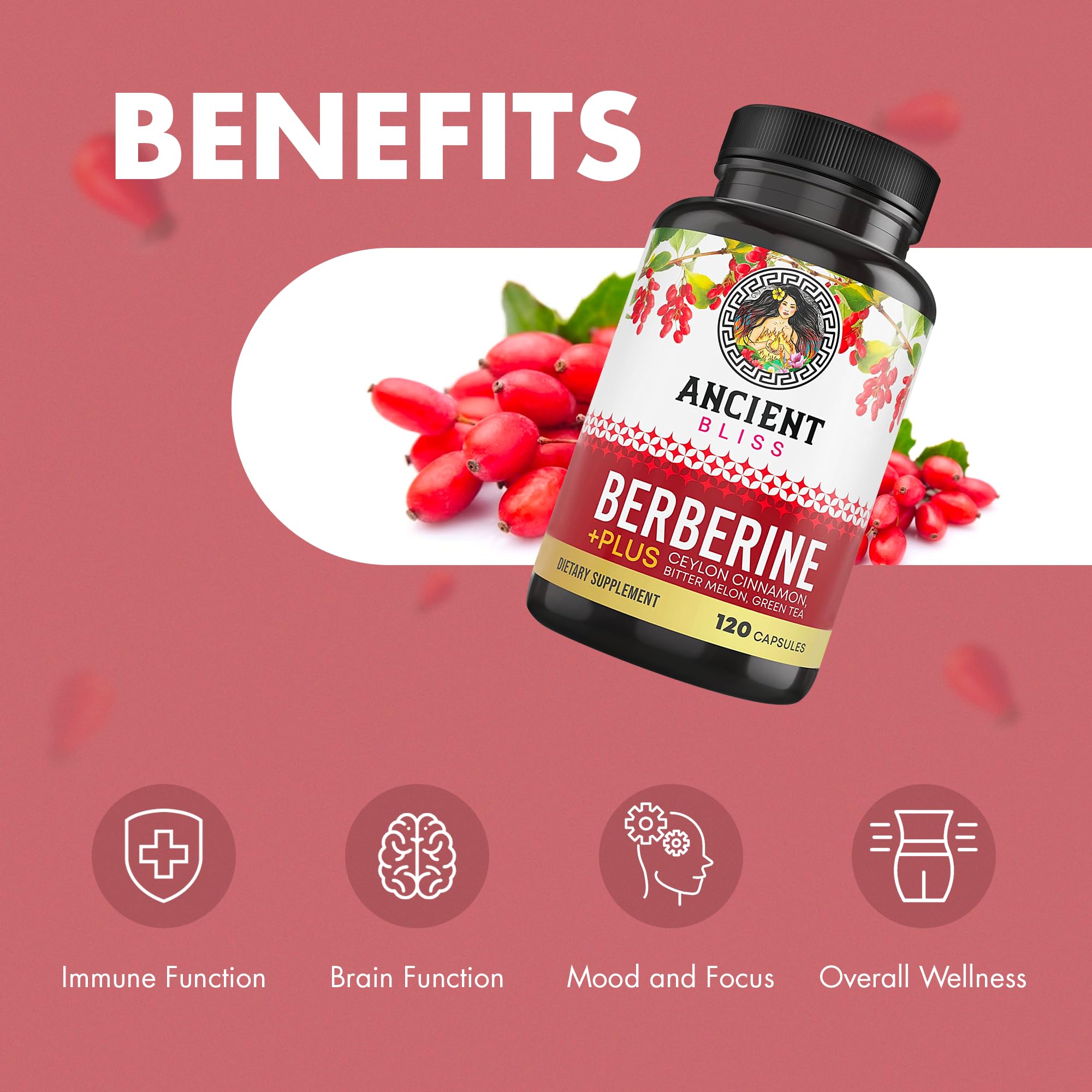 Ancient Bliss ingredient blend graphic illustrating the 1200mg berberine combination.