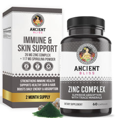 Ancient Bliss Zinc Complex bottle showing 60 capsules for daily immune support