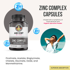 Ancient Bliss Zinc Complex capsules close-up highlighting multiple zinc forms for absorption