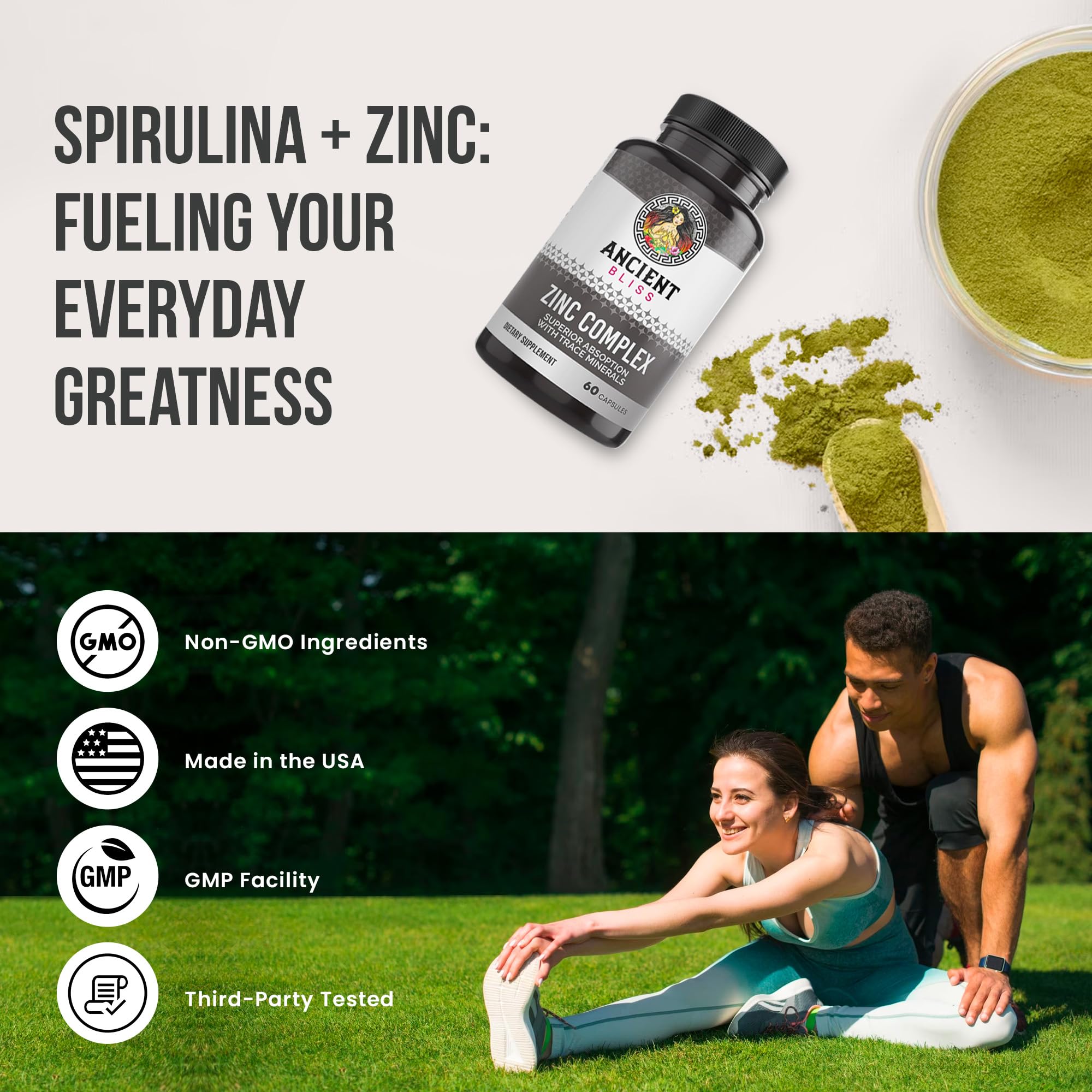 Ancient Bliss Zinc Complex capsules in hand for everyday immune support