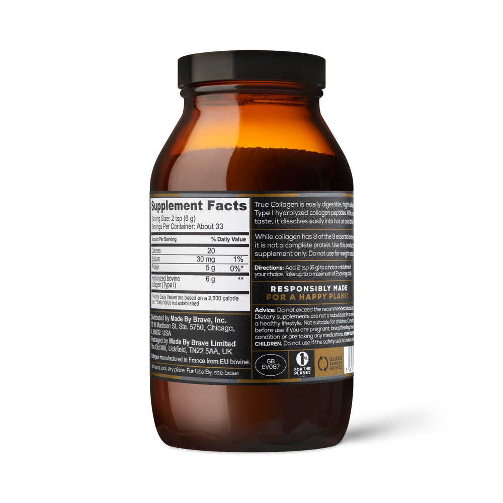 Ancient + Brave True Collagen, envase de 7.05 oz, práctico para uso diario.