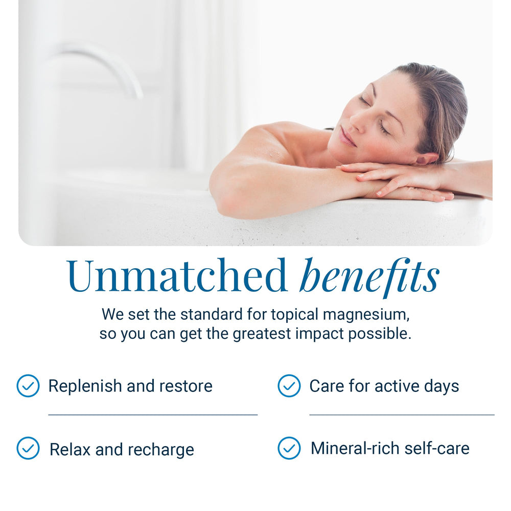 Ancient Minerals Magnesium Bath Flakes Ultra bath scene showing a calm retreat.