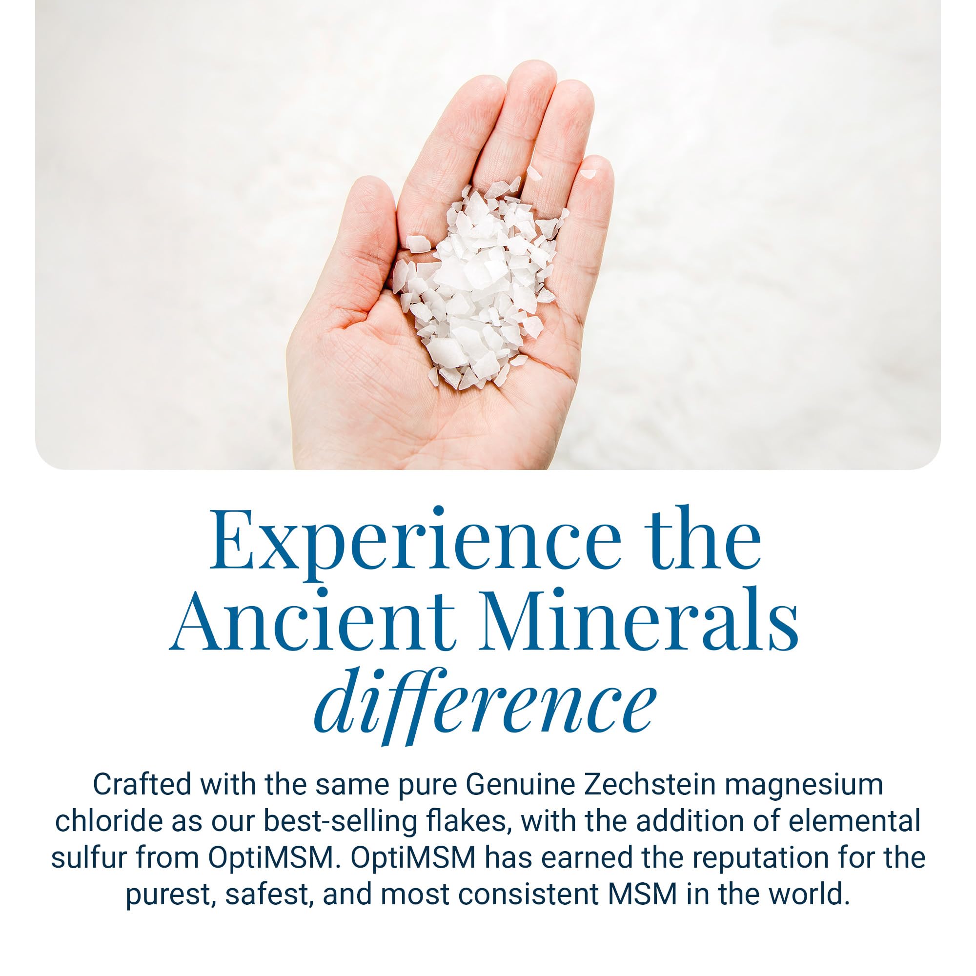 Ancient Minerals Magnesium Bath Flakes Ultra dissolving in water to create a mineral-rich soak.