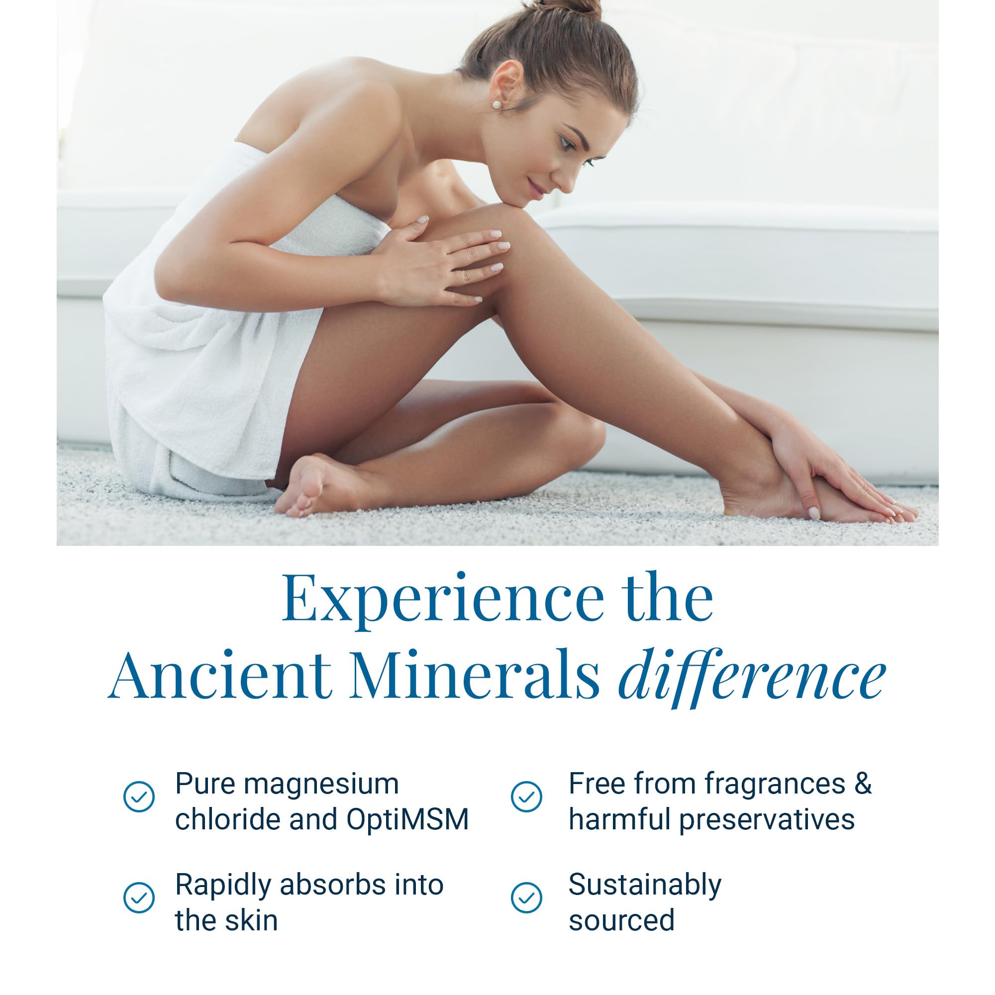 Ancient Minerals Ultra Magnesium Oil Spray after-workout for quick absorption and relief.