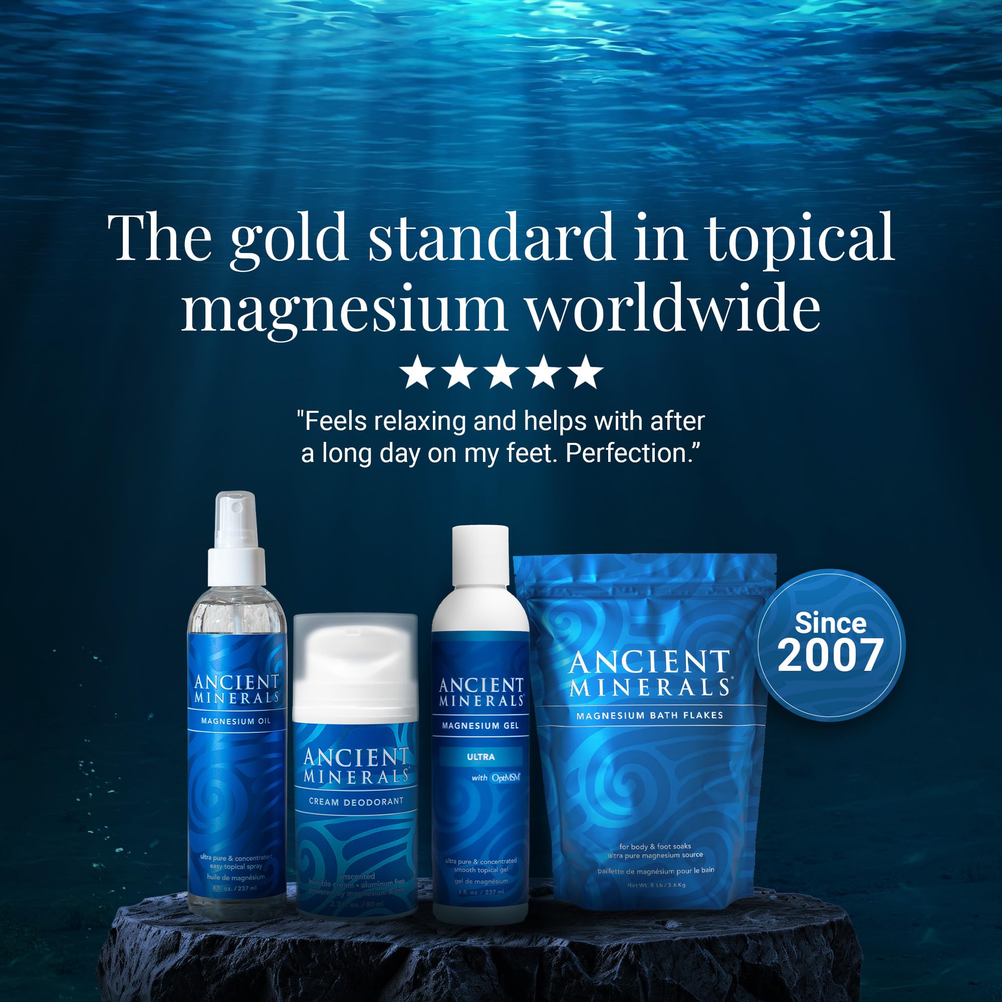 Ancient Minerals Ultra Magnesium Oil Spray fragrance-free for sensitive skin.