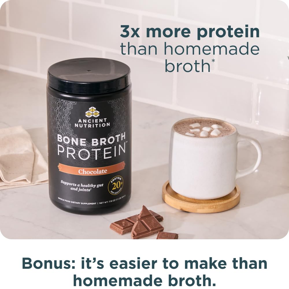 Ancient Nutrition label highlights 20g protein per serving