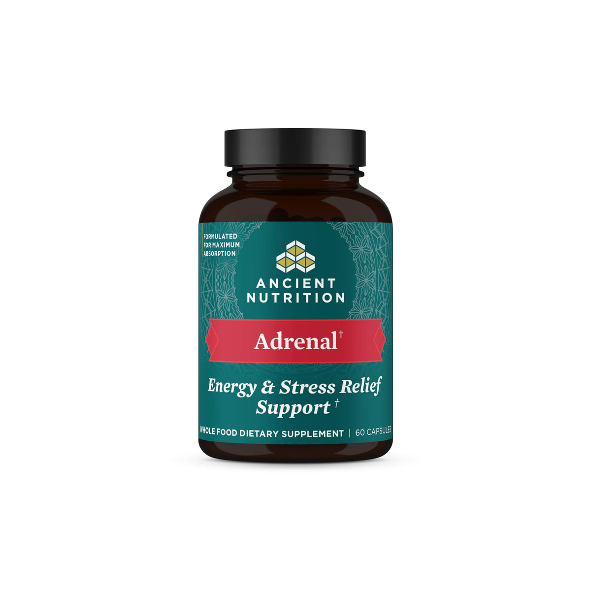 Ancient Nutrition Adrenal Support bottle front view for daily stress support.