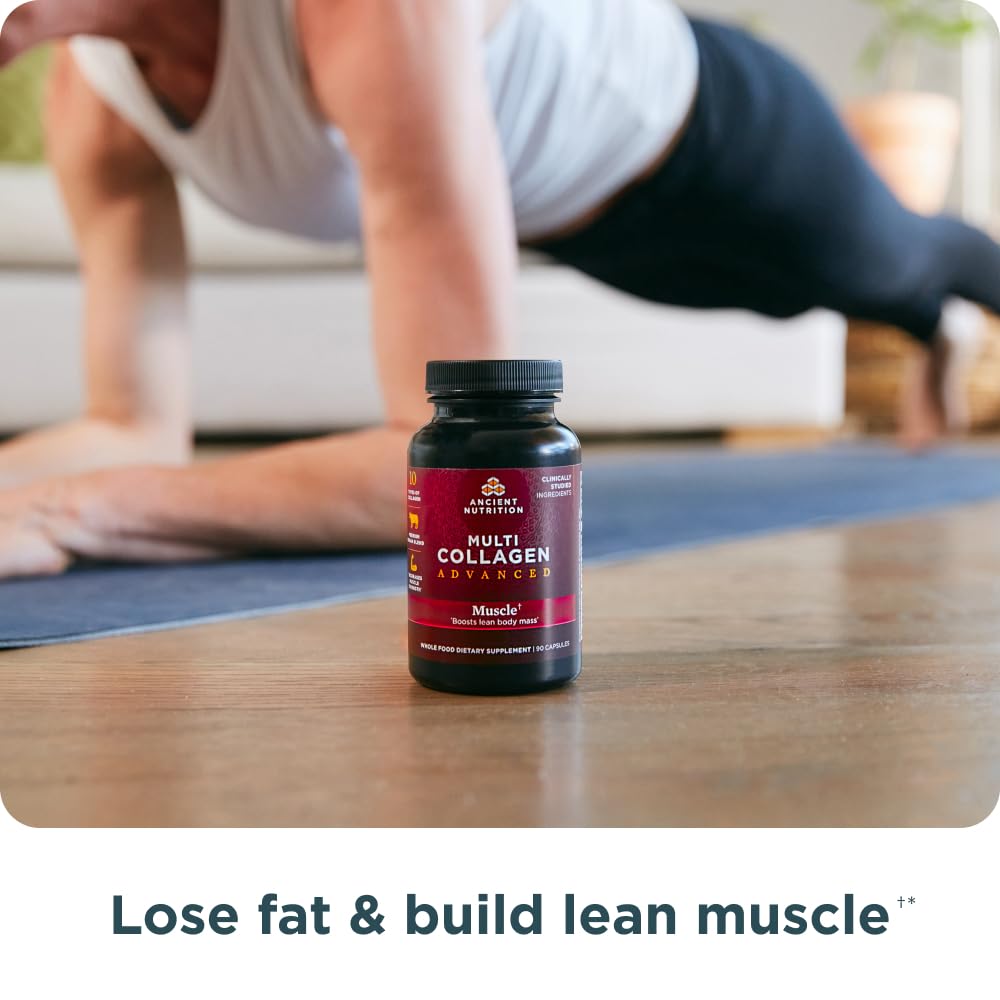 Ancient Nutrition Advanced Multi Collagen capsules shown in a simple daily-use plan for protein support.