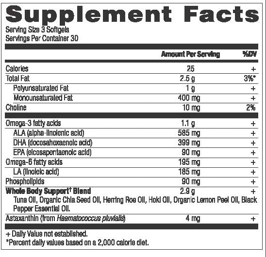 Ancient Nutrition Ancient Omegas Whole Body capsules housed in a resealable bottle.