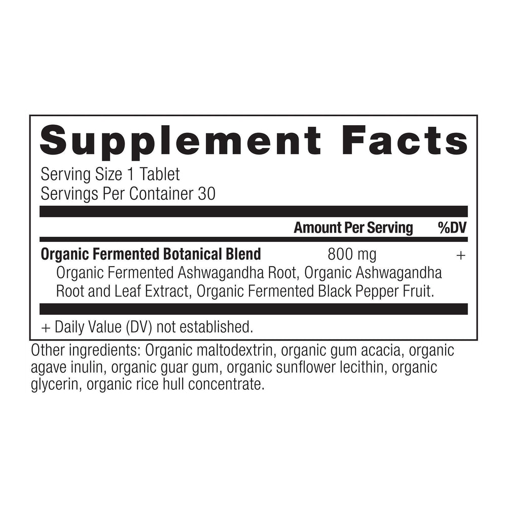 Organic label on Ancient Nutrition Ashwagandha tablets highlighting USDA Organic quality