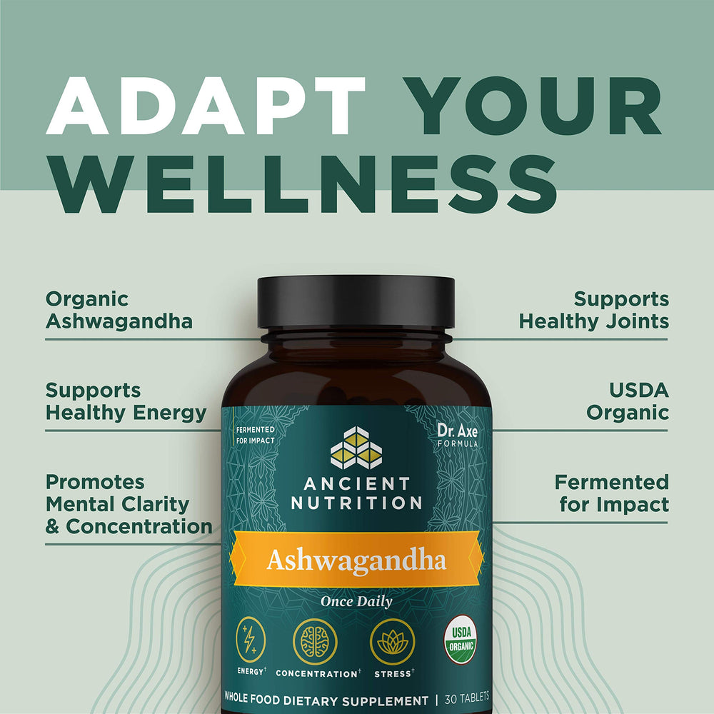 Vegetarian badge on Ancient Nutrition Ashwagandha tablets indicating plant-based option
