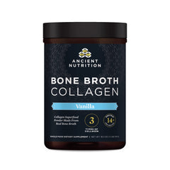 Ancient Nutrition Bone Broth Collagen Powder Vanilla 18oz blends into smoothies for a protein boost
