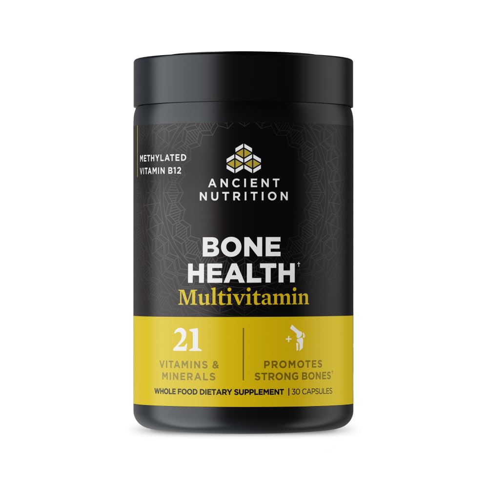 Ancient Nutrition Bone Health Multivitamin bottle promotes daily bone support and balanced nutrition