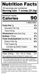 Ancient Nutrition chicken soup bone broth tub back label, convenient flavor-rich nourishing choice.