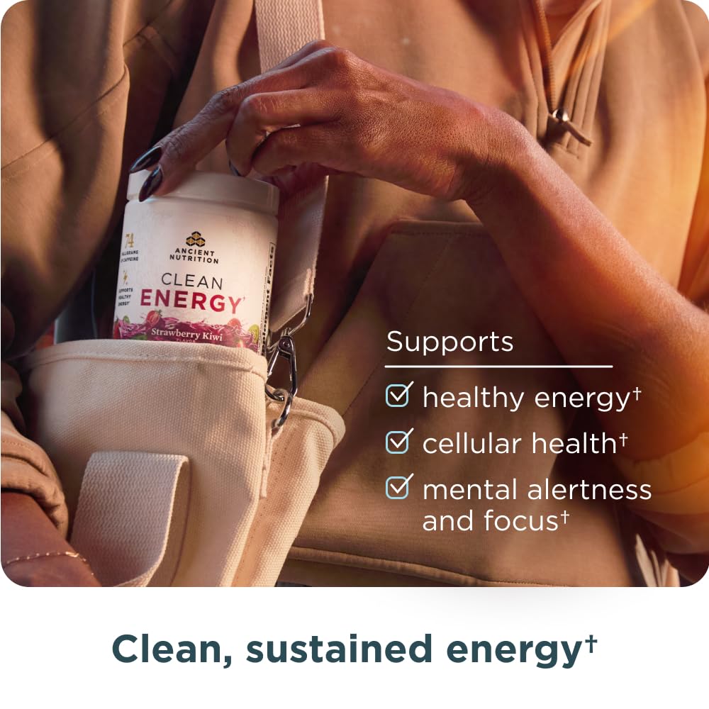 Drink prepared with Ancient Nutrition Clean Energy Powder in a glass of water or smoothie